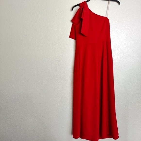 Gal Meets Glam Carmen Jumpsuit Red Bow One Shoulder Preppy Flowy Formal sz 00 - Picture 6 of 11
